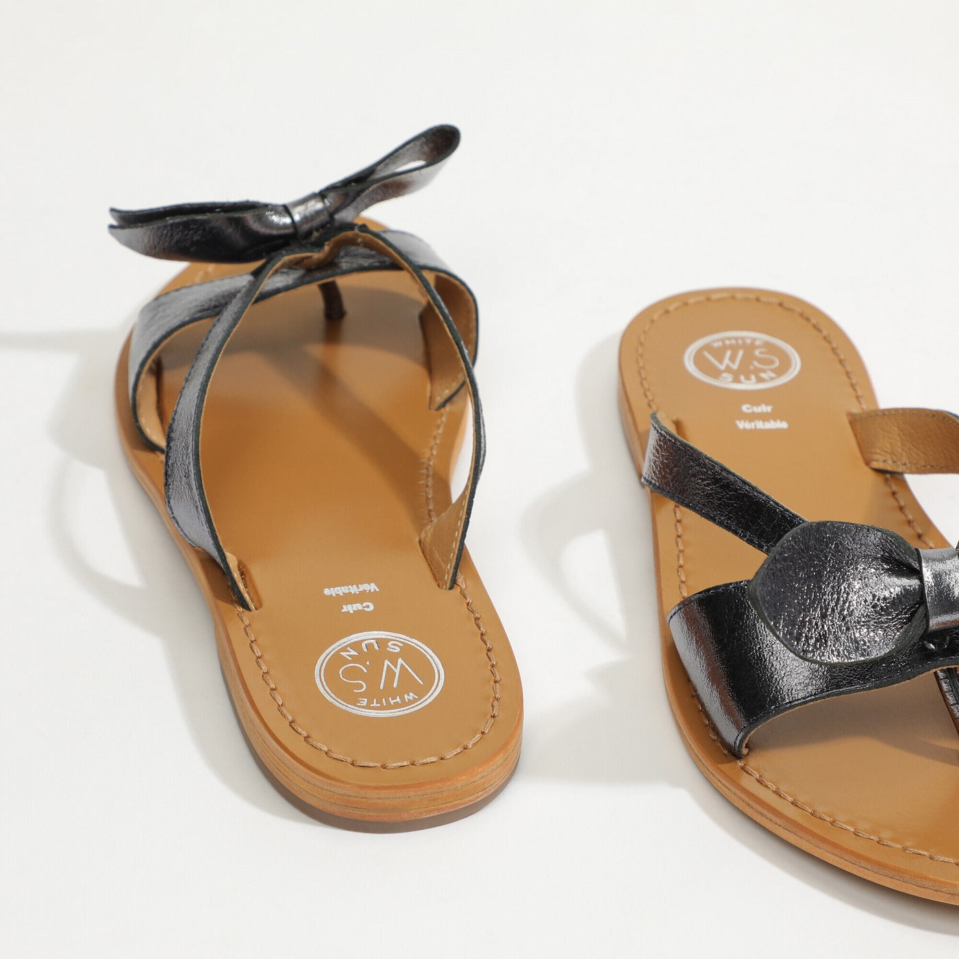 White Sun - Herbita Mules - Goat Black Metallic - Black