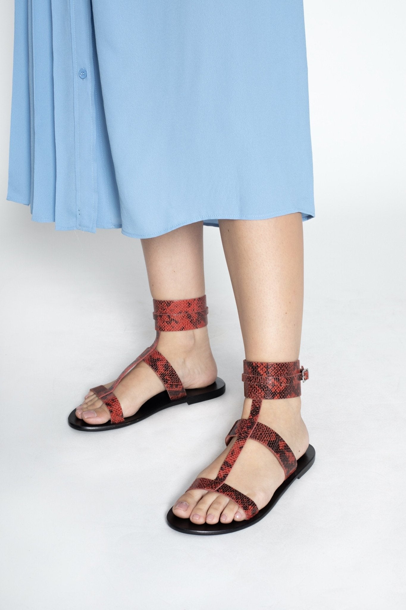 White Sun - Barcari Flat Sandals - Red Snake - Women