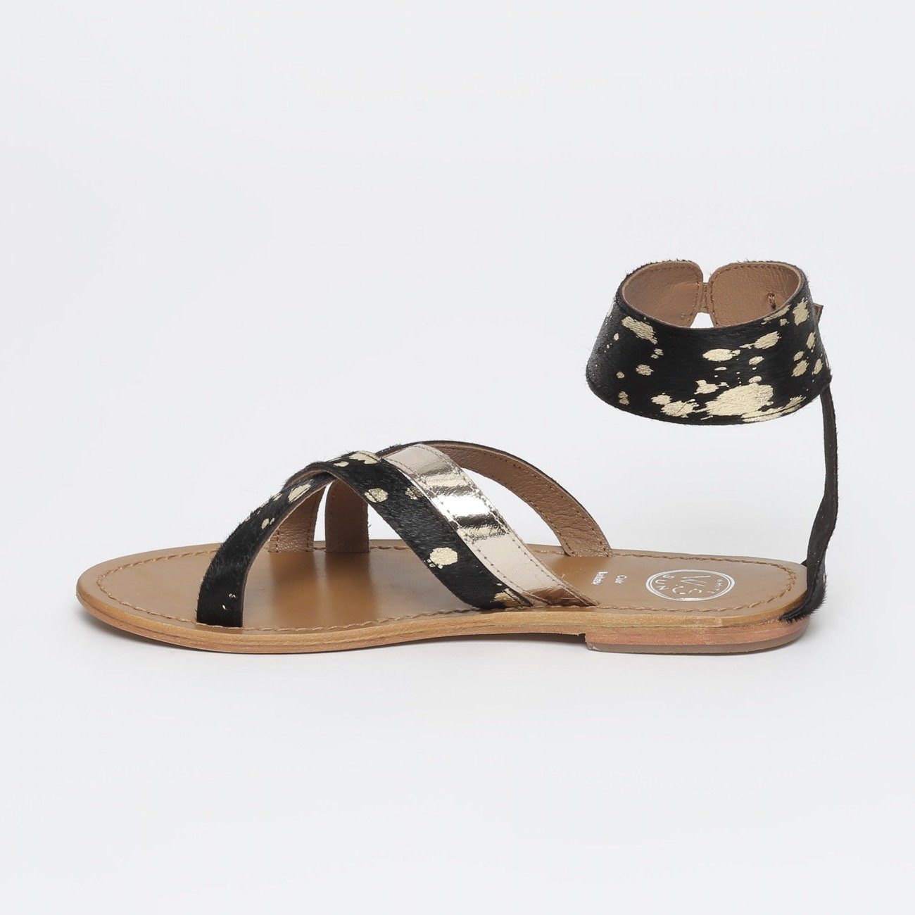 White Sun - Bora Flat Sandals - Black and Gold - Women