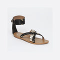 White Sun - Bora Flat Sandals - Black and Gold - Women
