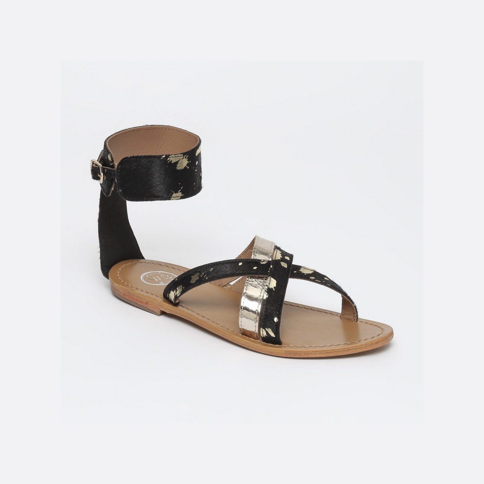 White Sun - Bora Flat Sandals - Black and Gold - Women