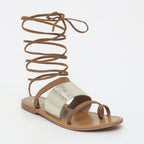 White Sun - Lupita Flat Sandals - Camel and Gold - Women