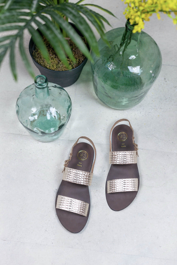 White Sun - Sawan Sandals - Lt Gold Croco Print Goat - Light Gold Croco