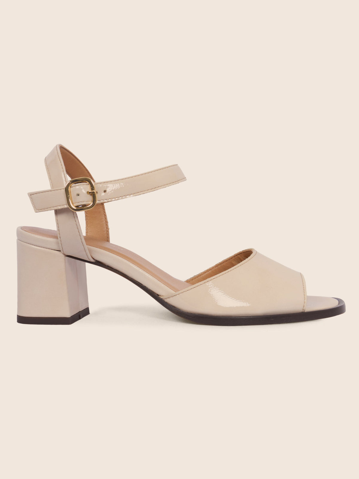 Sandales Talon Bloc Cuir Vernis Crème - Femme