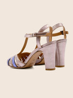 Sandales Talon Brides Cuir Argenté Bleu - Femme