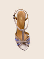 Sandales Talon Brides Cuir Argenté Bleu - Femme