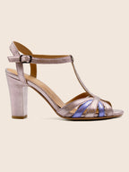 Sandales Talon Brides Cuir Argenté Bleu - Femme