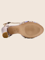 Sandales Talon Brides Cuir Argenté Bleu - Femme
