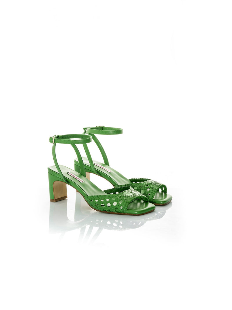 Patricia Blanchet green woven leather low heel sandals - face