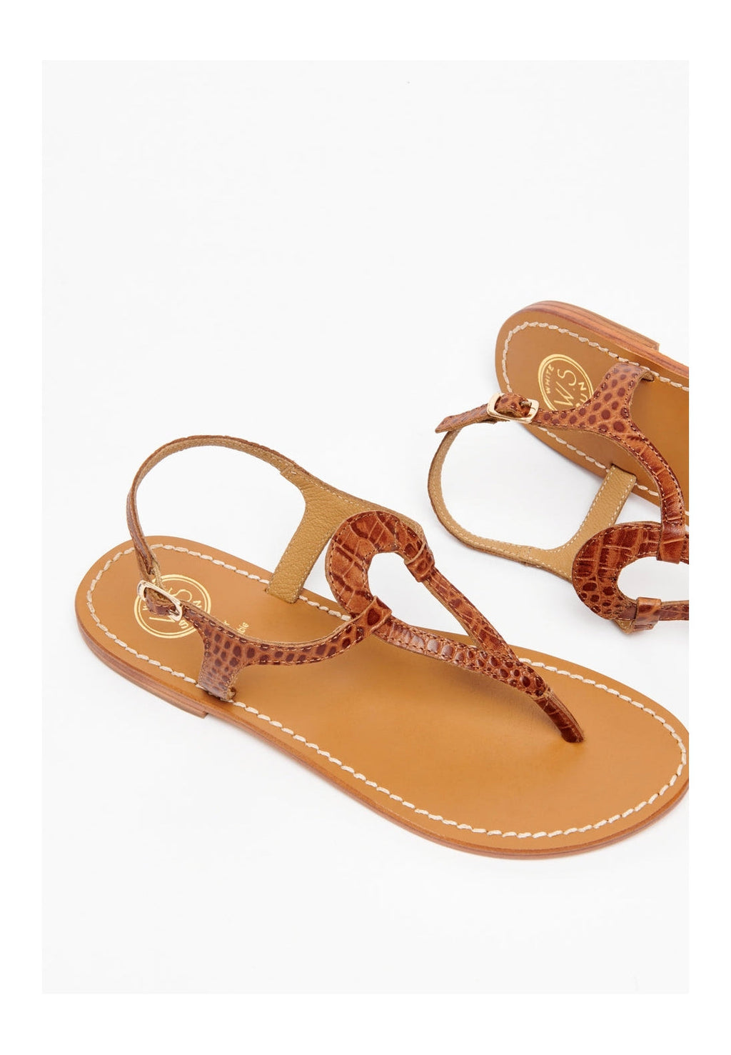 Sandalen Varde – Tan Croco Print Goat – Camel Croco