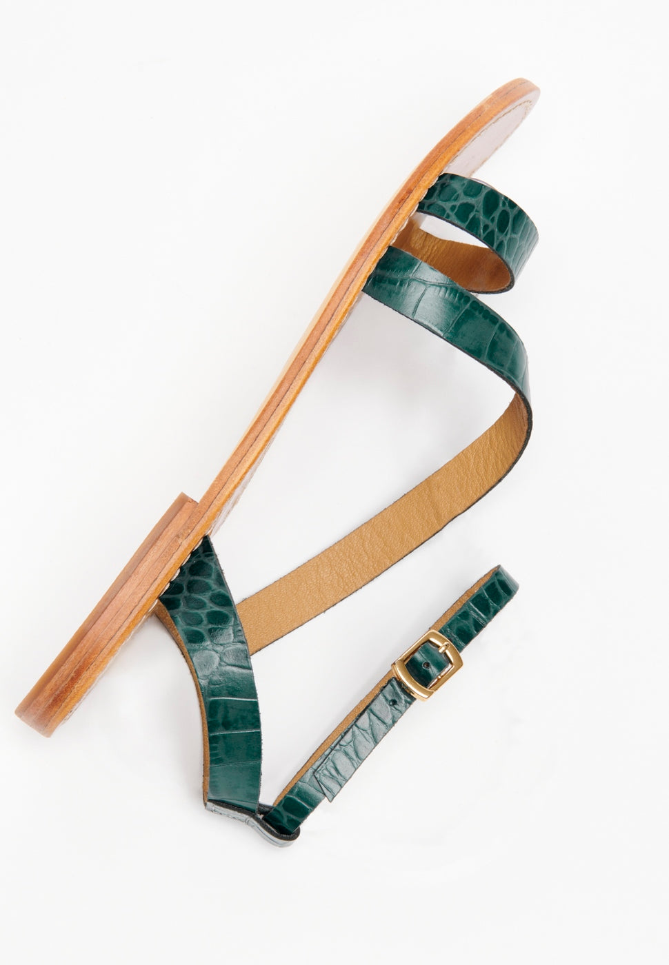 White Sun - Xigala Sandals - Green Croco Print Goat - Green Croco