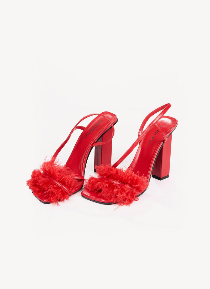 Just Cavalli - Sandales À Plumes - Rouge - Femme