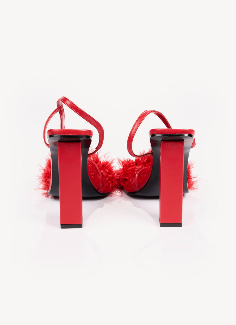 Just Cavalli - Sandales À Plumes - Rouge - Femme