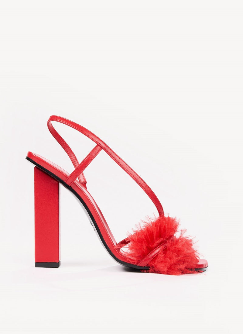 Just Cavalli - Sandales À Plumes - Rouge - Femme