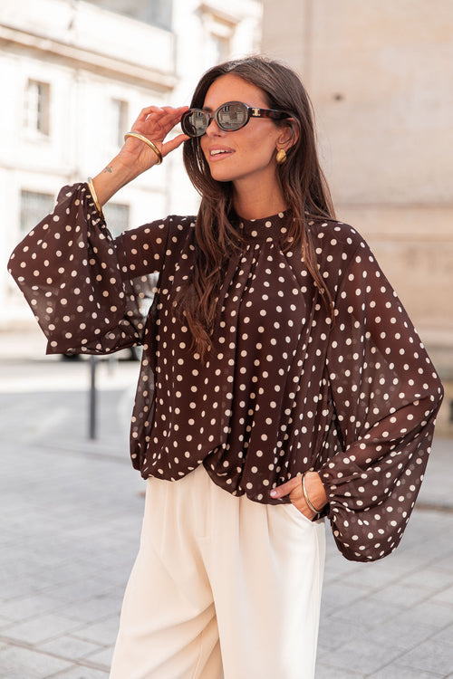 SANDRO Chocolat - Blouse À Pois