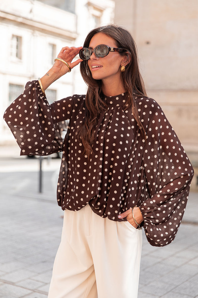 SANDRO Chocolat - Blouse À Pois
