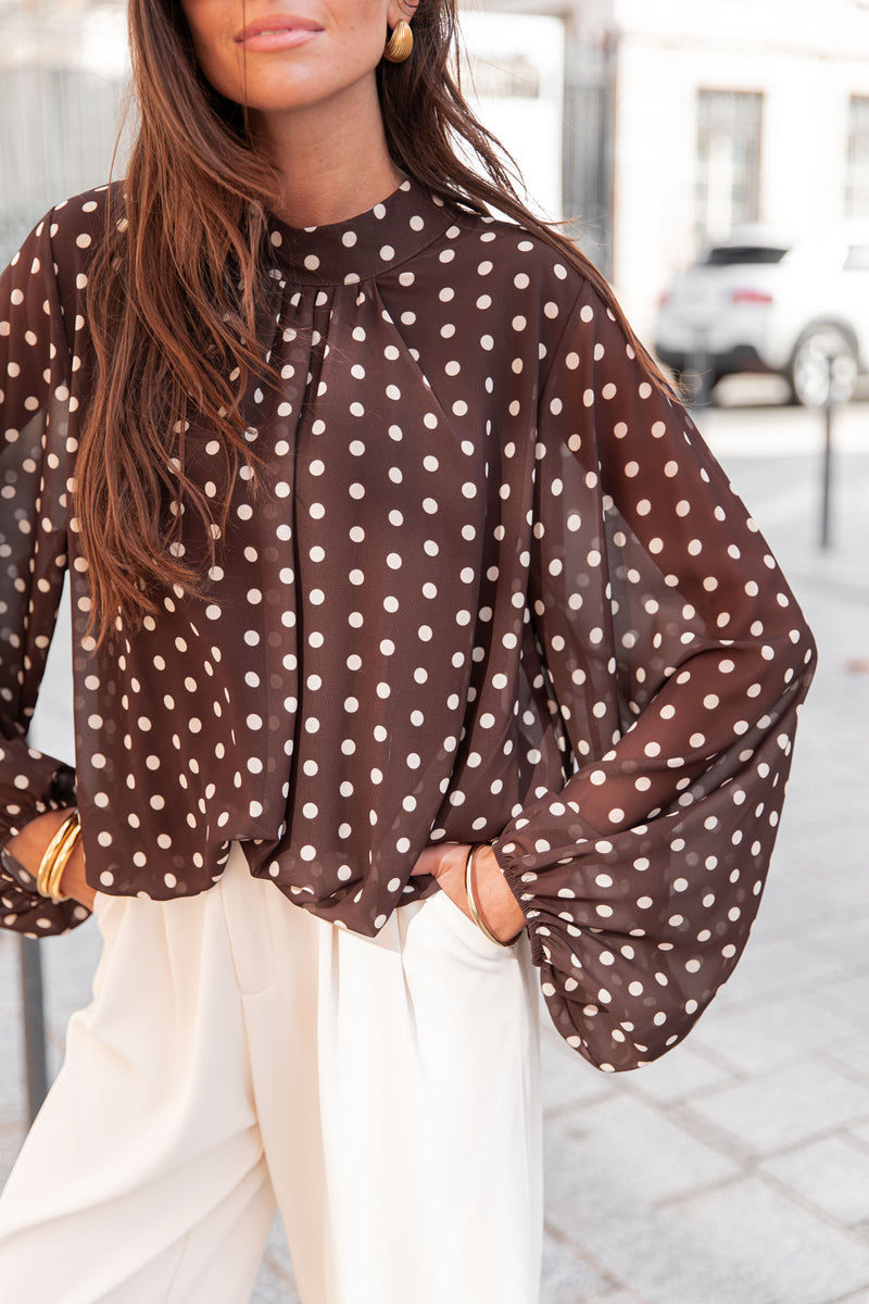 SANDRO Chocolat - Blouse À Pois