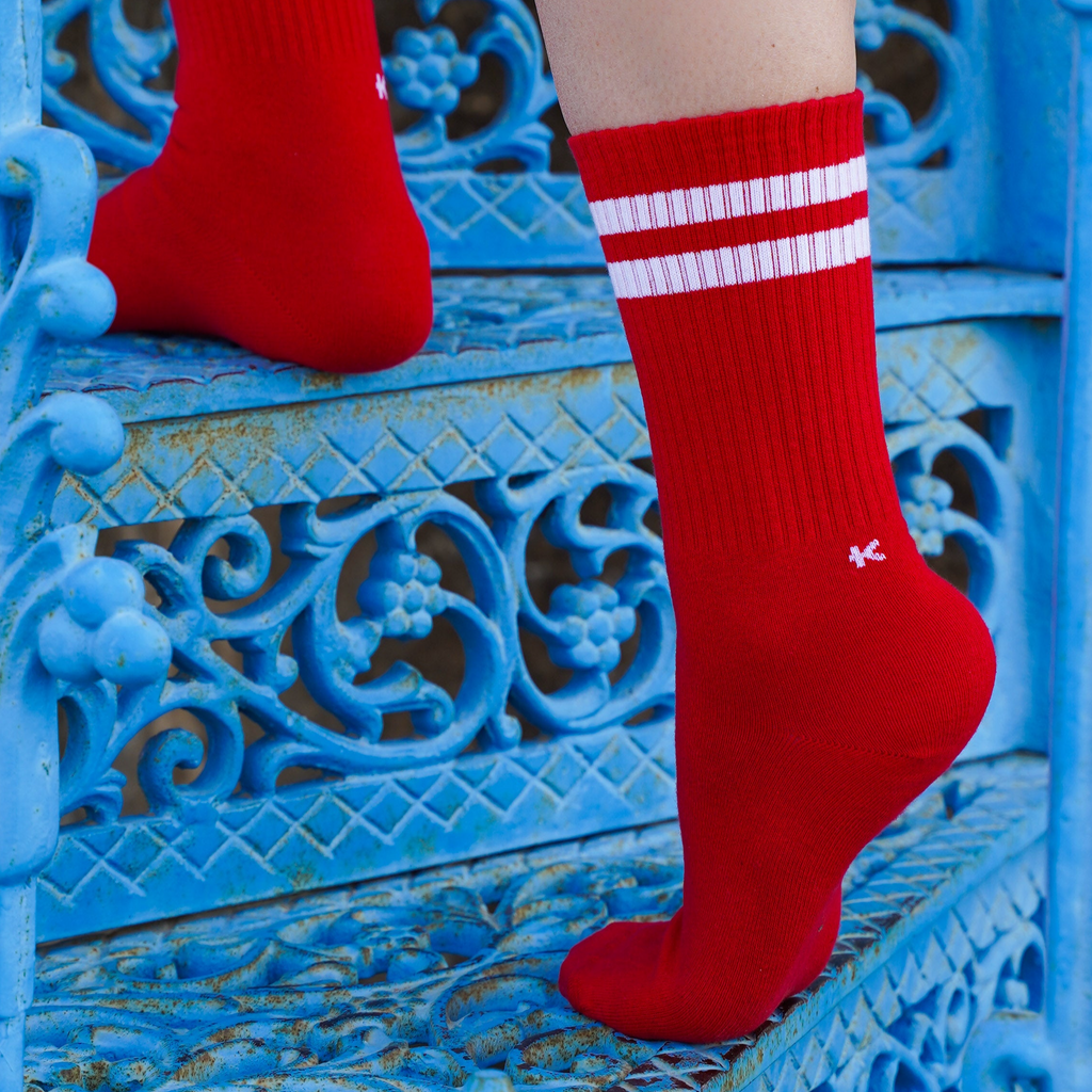 Organic Cotton Tennis Socks - Red and White