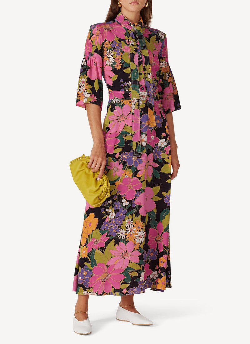 Patou - Robe Midi Imprimée À Col Foulard - Multicolor - Femme