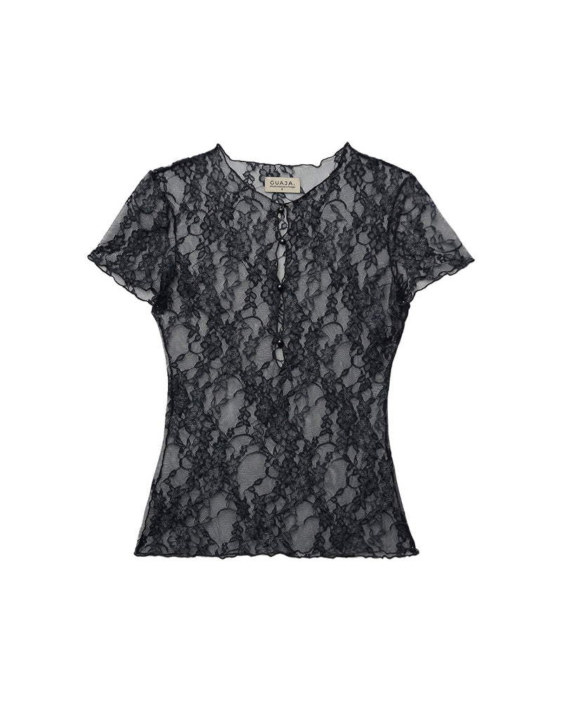 T-Shirt Scarlett Lace Sheer - Steel Blue