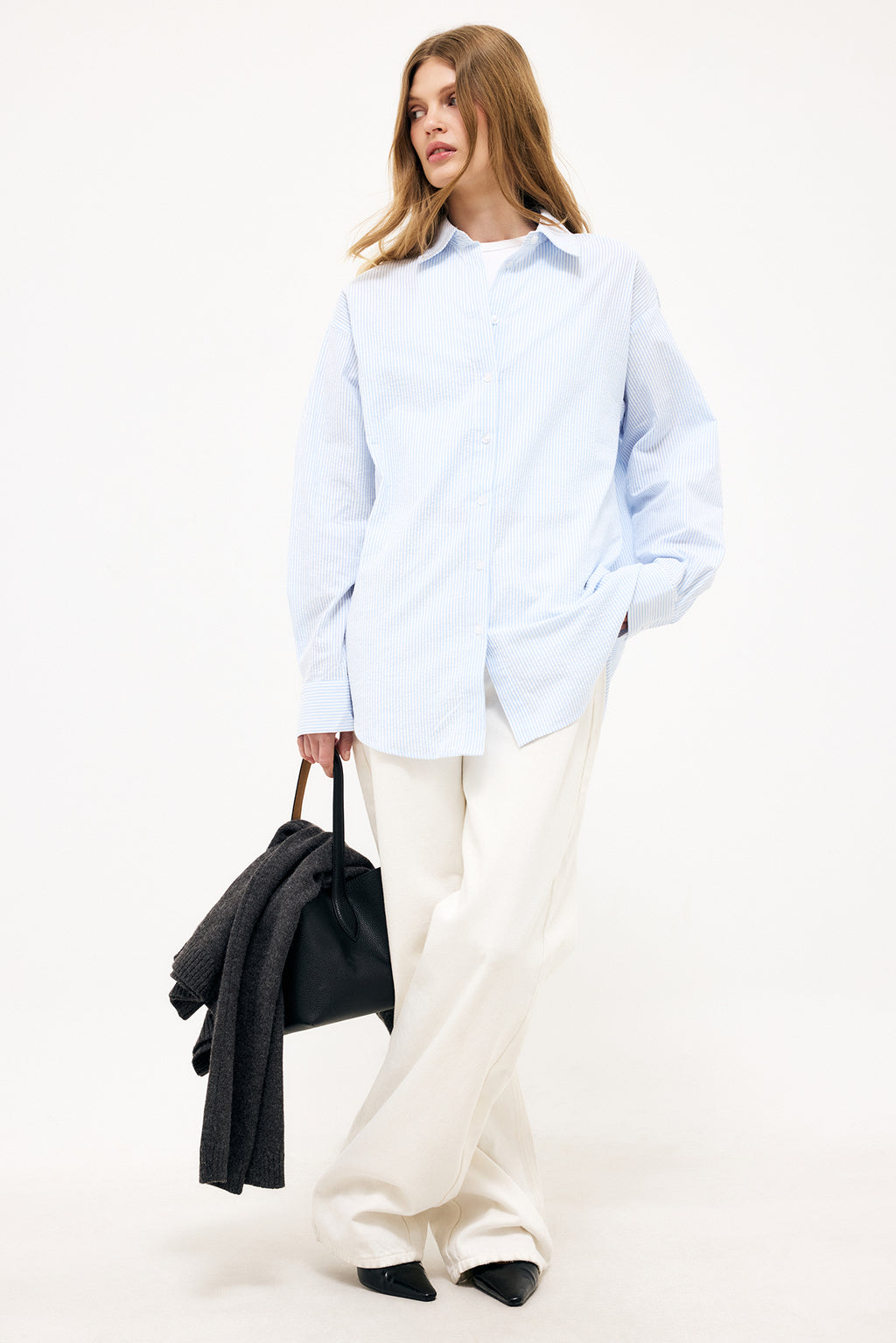 Seersucker Long Sleeve Shirt - Blue Striped