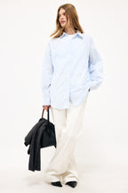 Seersucker Long Sleeve Shirt - Blue Striped