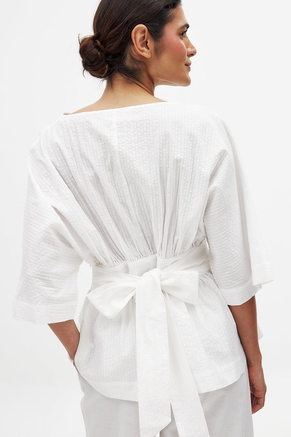 Blouse Seersucker Short Sleeve - Blanc