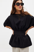 Blouse Seersucker Short Sleeve - Noir