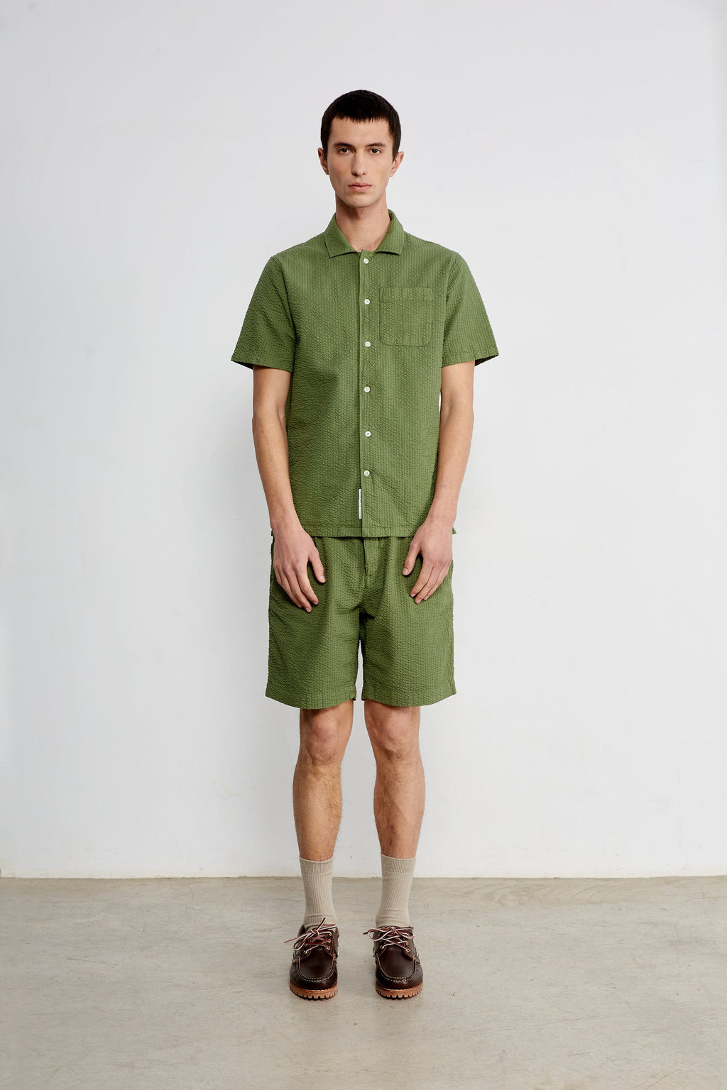 Koszula z krótkim rękawem Seersucker Khaki