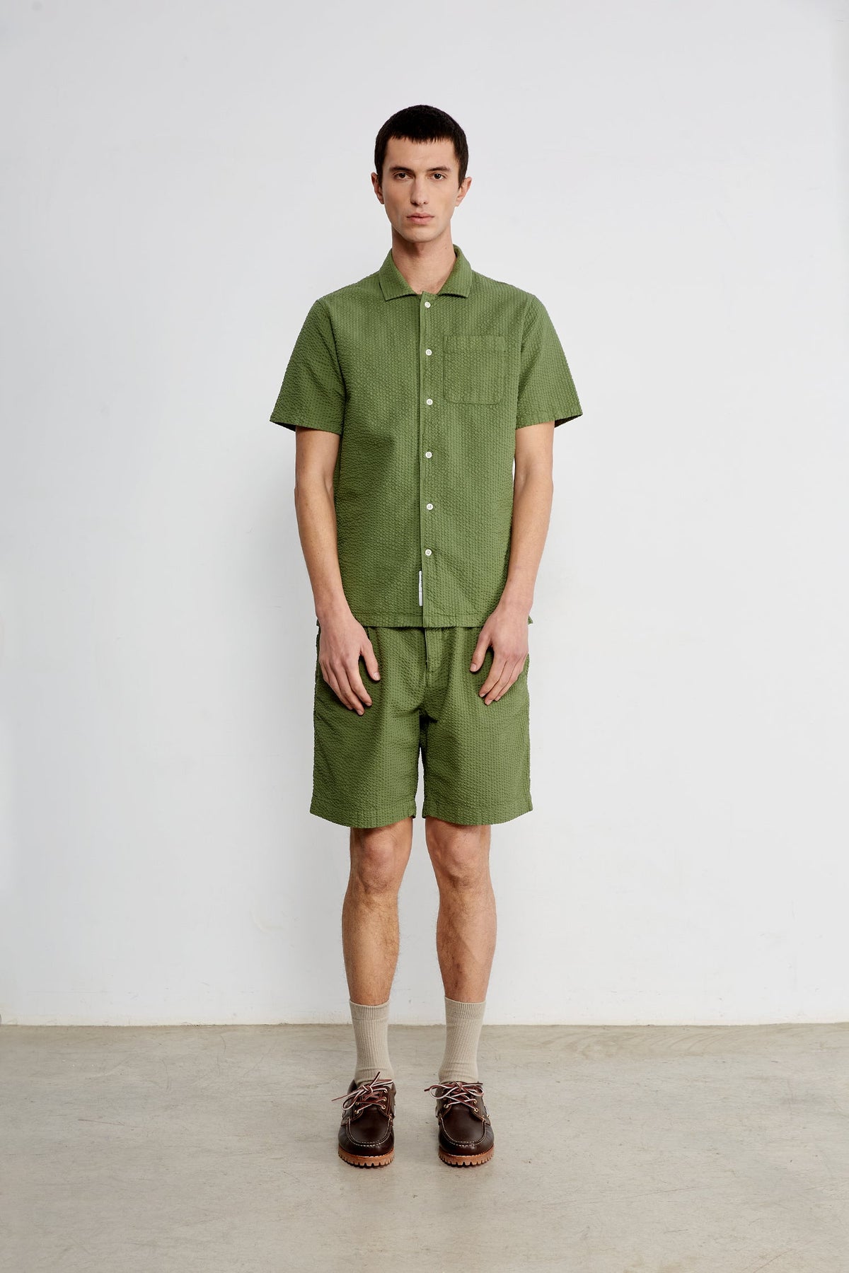 Koszula z krótkim rękawem Seersucker Khaki