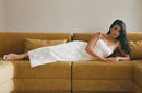 Robe Longue En Sequins Et Dentelle - Blanc