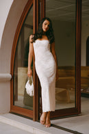 Robe Longue En Sequins Et Dentelle - Blanc