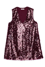 Vestido Corto Trapecio con Lentejuelas Burdeos