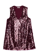 Robe Courte Trapèze À Sequins Bordeaux