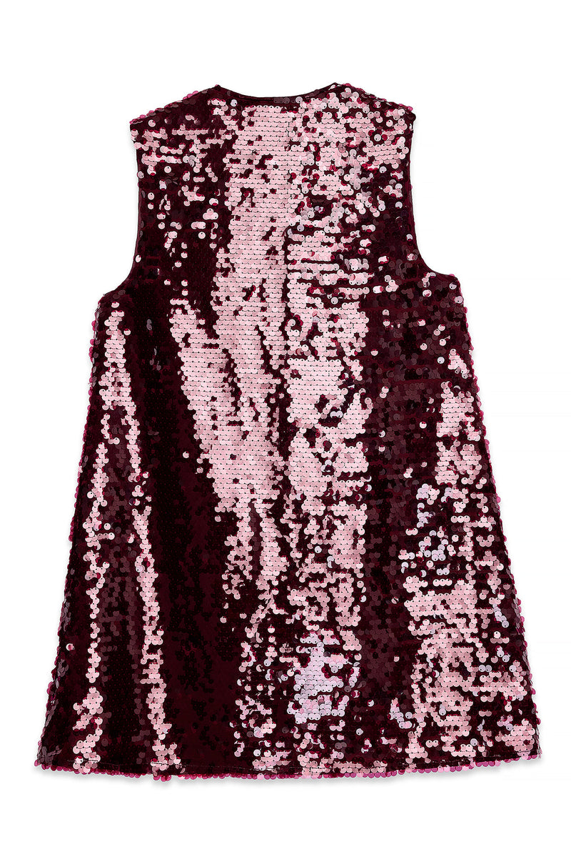 Robe Courte Trapèze À Sequins Bordeaux