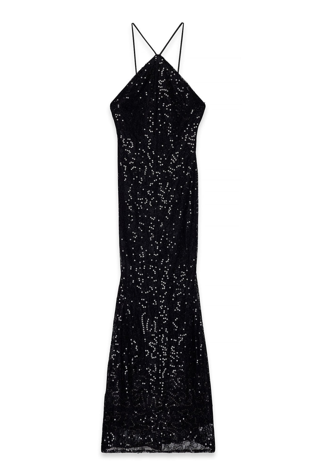 Robe Longue Dos Nu En Dentelle À Sequins Noir