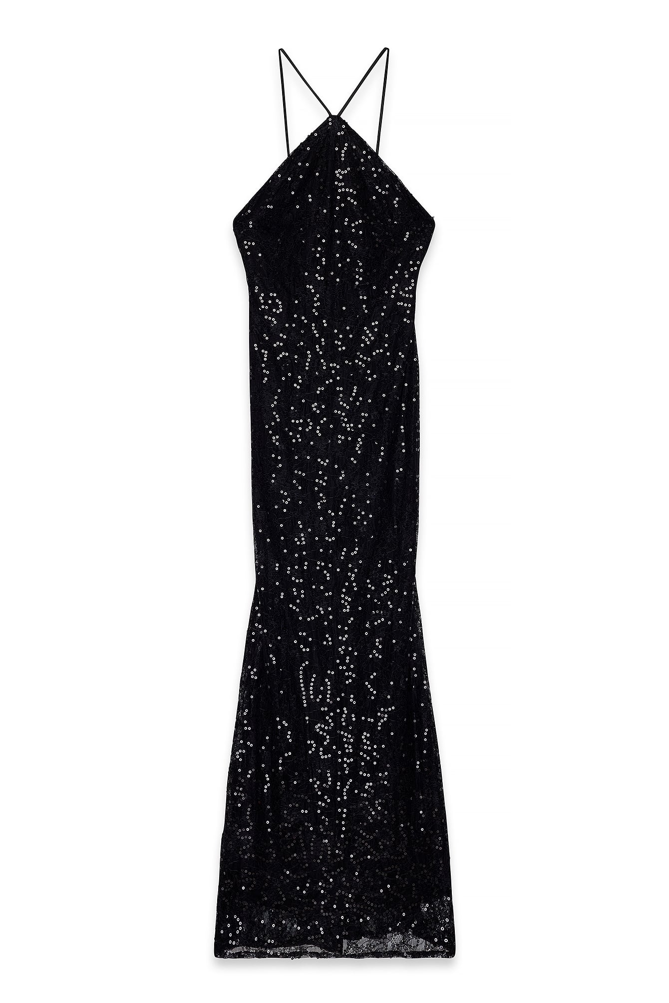 Robe Longue Dos Nu En Dentelle À Sequins Noir