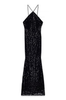 Robe Longue Dos Nu En Dentelle À Sequins Noir