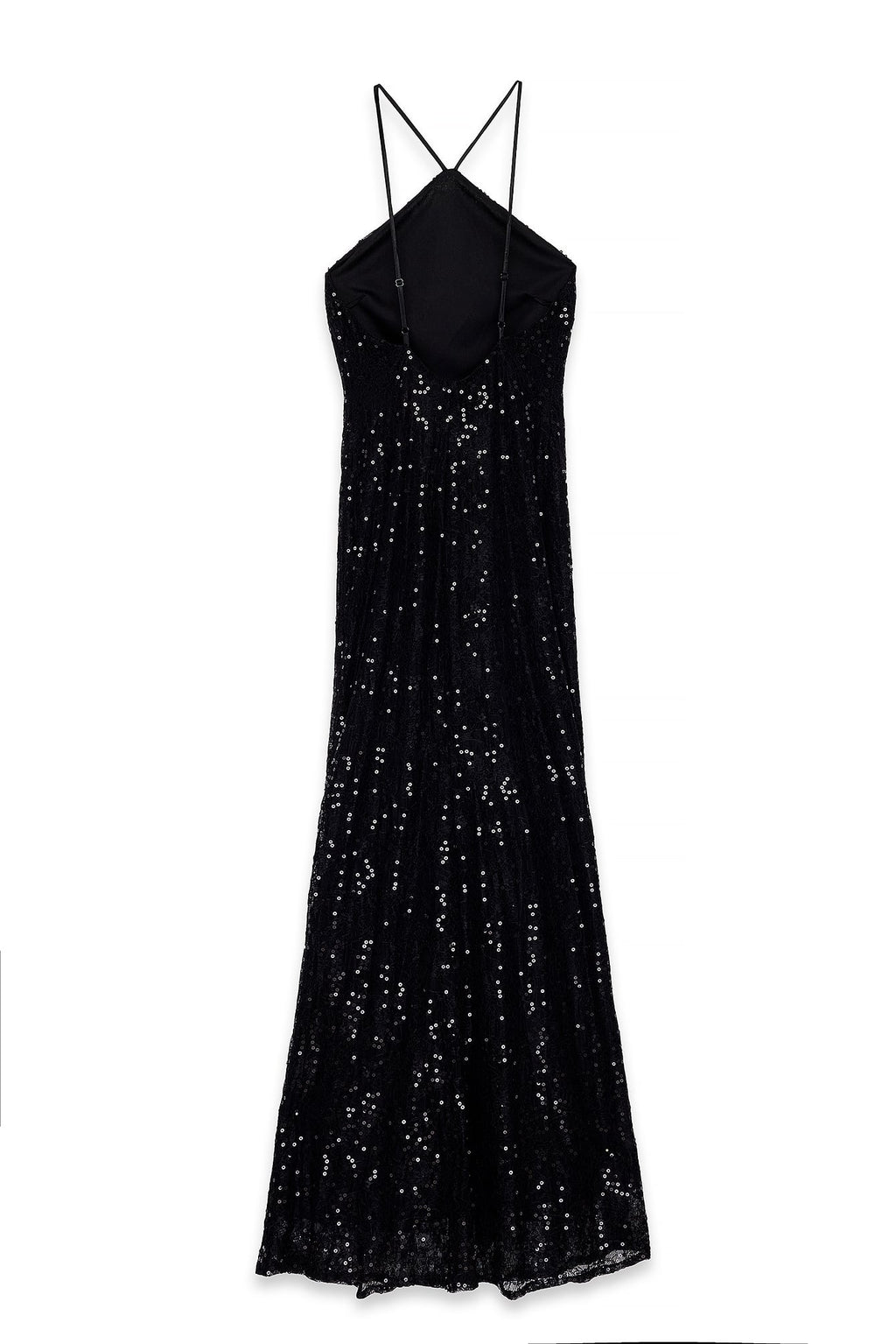Robe Longue Dos Nu En Dentelle À Sequins Noir