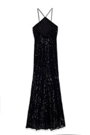 Robe Longue Dos Nu En Dentelle À Sequins Noir
