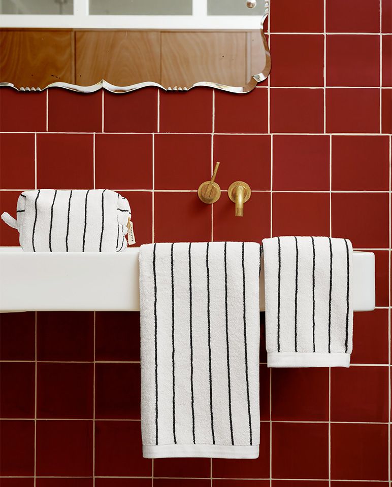 Serviette de bain - Blanc rayé Noir