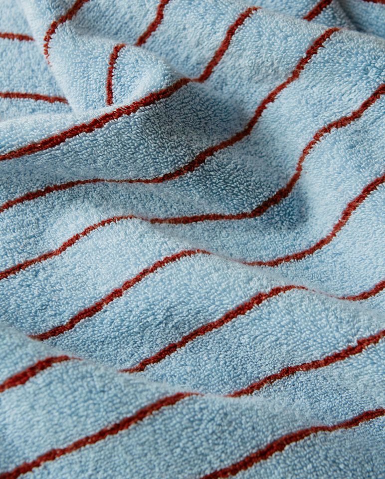 Serviette de bain - Bleu rayé Rouge