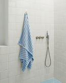 Serviette de bain - Bleu rayé Rouge