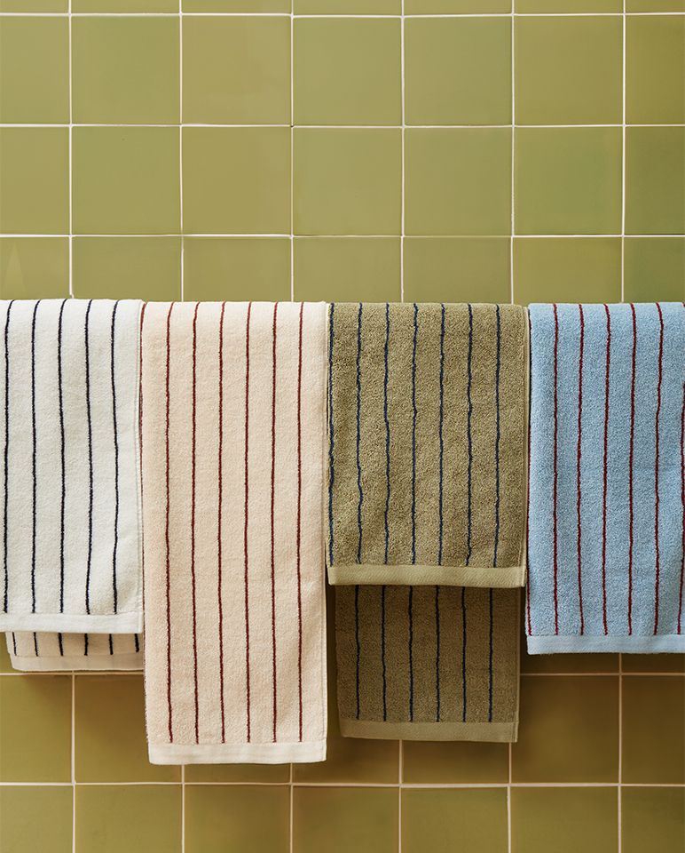 Serviette cheveux - Vert rayé Bleu