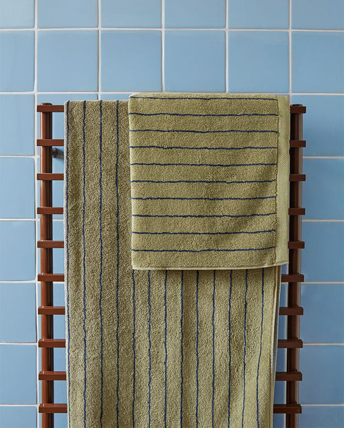 Serviette de bain - Vert rayé Bleu