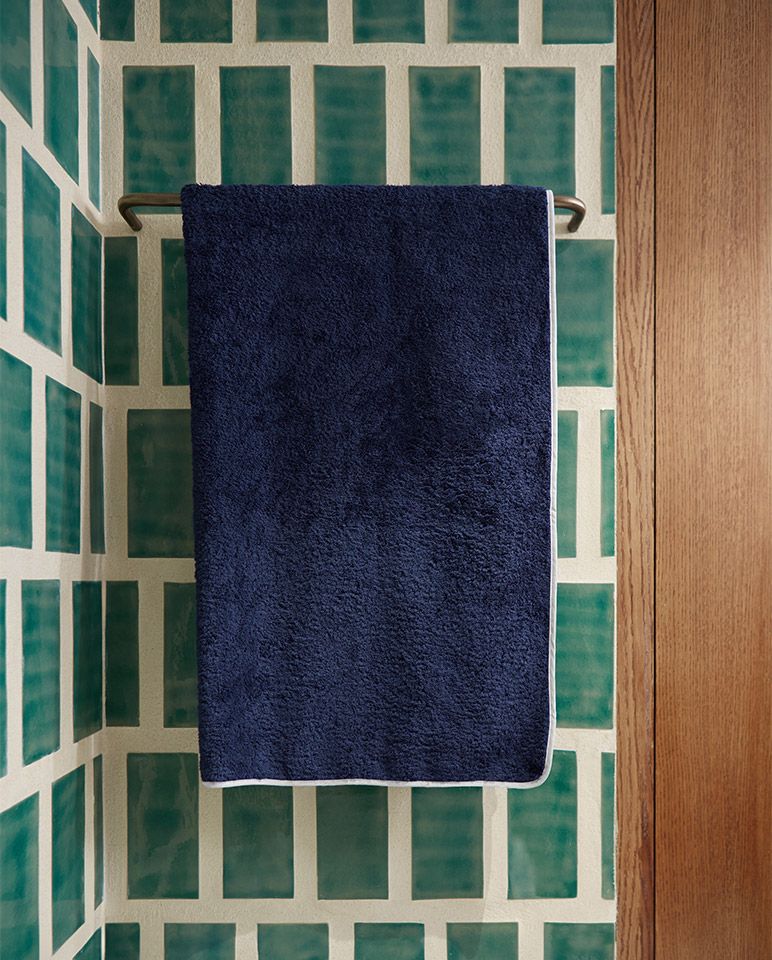 Bath Towel - Midnight Blue with White Piping