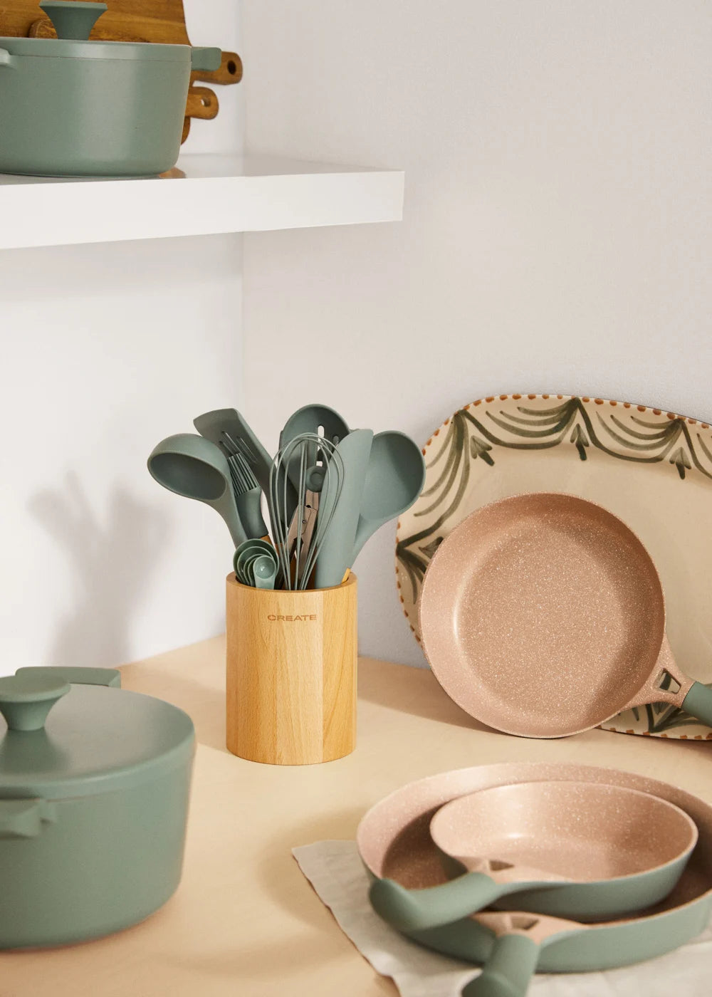 Kitchenware Studio - Ustensiles De Cuisine En Silicone Et Bois - Sauge