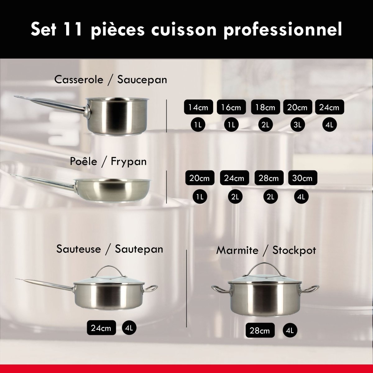 Professionnel - Set De 11 Pièces - Acier Inoxydable