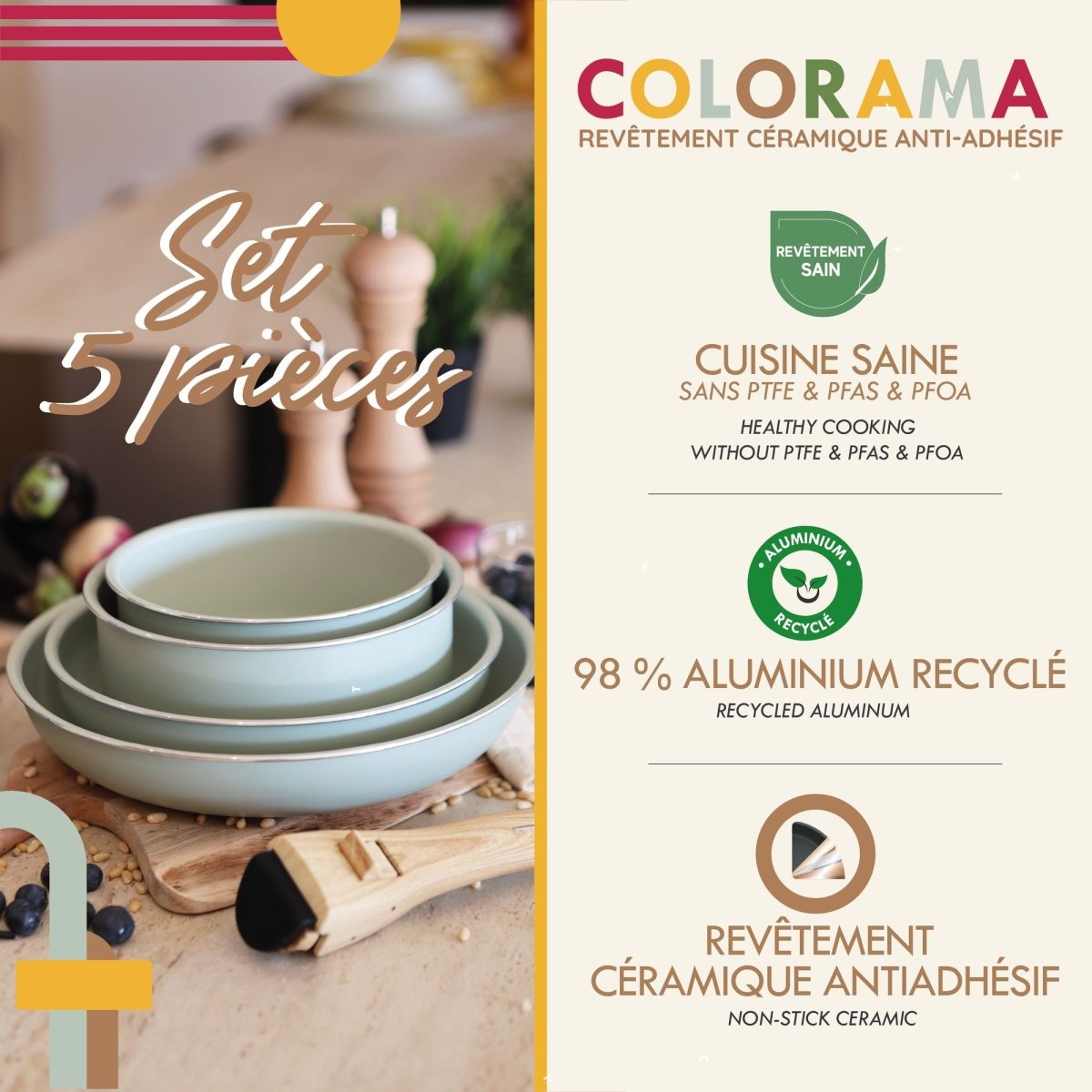 Colorama - Zestaw 5-częściowy Z Odpinaną Rączką - Aluminium Z Recyklingu