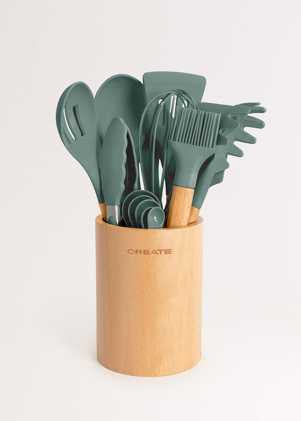 Kitchenware Studio - Ustensiles De Cuisine En Silicone Et Bois - Sauge
